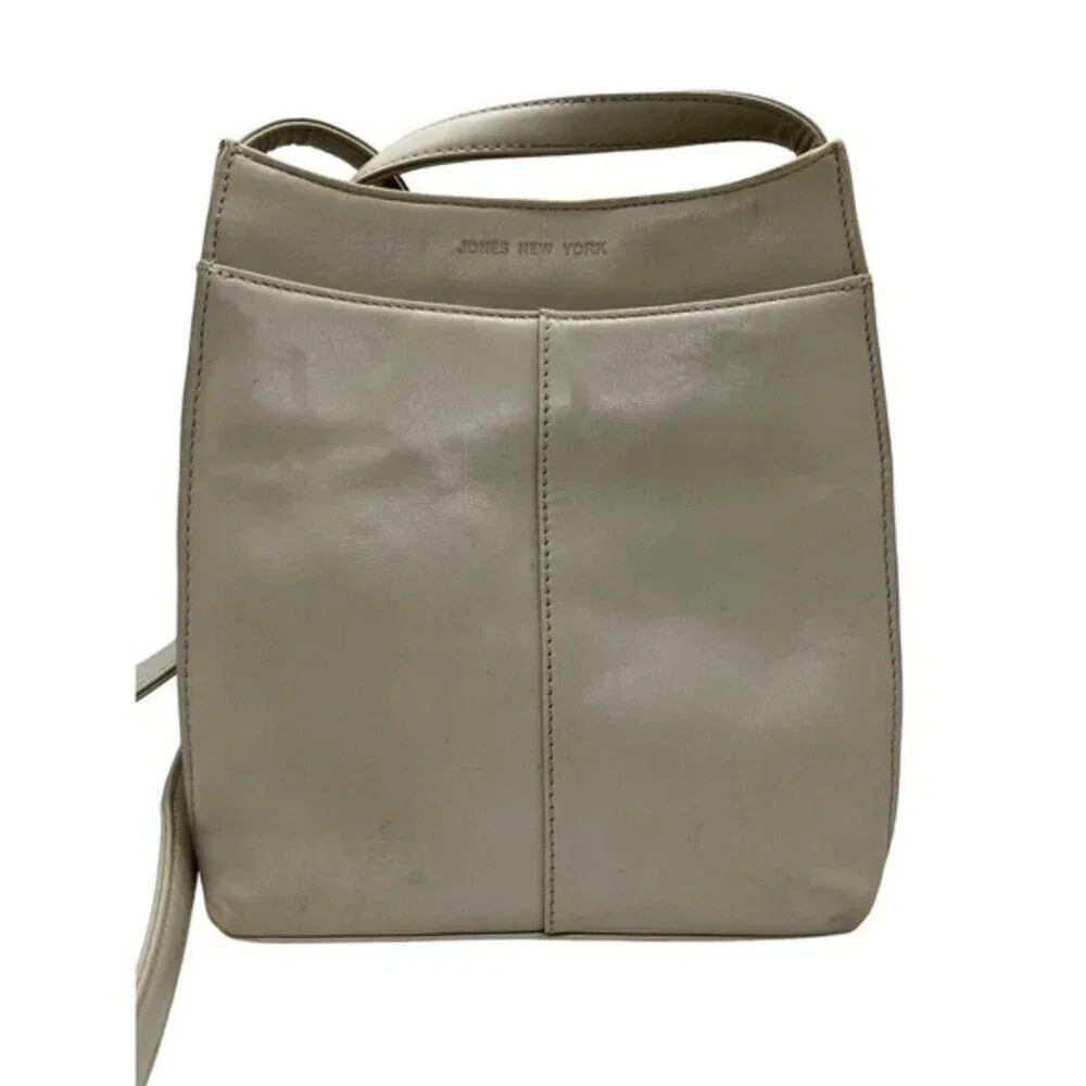 Jones New York Vintage Leather Shoulder Bag Slim Purse Bone​​​‎